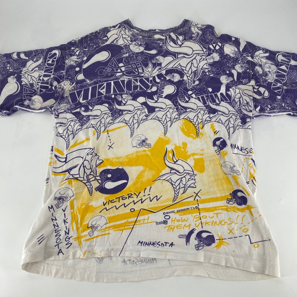 Vintage Magic Johnson Ts Minnesota Vikings All Over Print Shirt 90s Ritz Mens XL